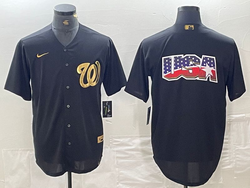 Men Washington Nationals Blank Black gold 4 th generation Nike 2024 MLB Jersey style 2